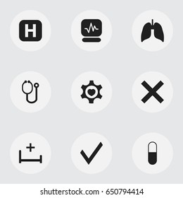 Set Of 9 Editable Care Icons. Includes Symbols Such As No Check, Heart, Doctor Tool And More. Can Be Used For Web, Mobile, UI And Infographic Design.