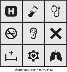 Set Of 9 Editable Care Icons. Includes Symbols Such As Heart, Respiratory Organ, No Check And More. Can Be Used For Web, Mobile, UI And Infographic Design.