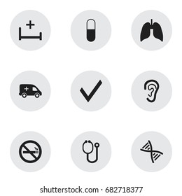 Set Of 9 Editable Care Icons. Includes Symbols Such As Genome, Mark, Doctor Tool And More. Can Be Used For Web, Mobile, UI And Infographic Design.