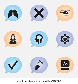 Set Of 9 Editable Care Icons. Includes Symbols Such As No Check, Medical Aviation, Mark And More. Can Be Used For Web, Mobile, UI And Infographic Design.