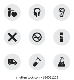 Set Of 9 Editable Care Icons. Can Be Used For Web, Mobile, UI And Infographic Design.