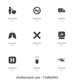 Set Of 9 Editable Care Icons. Includes Symbols Such As Respiratory Organ, Clinic, Medical Aviation And More. Can Be Used For Web, Mobile, UI And Infographic Design.
