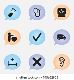 Set Of 9 Editable Care Icons. Includes Symbols Such As Human Love, Doctor Tool, No Check And More. Can Be Used For Web, Mobile, UI And Infographic Design.