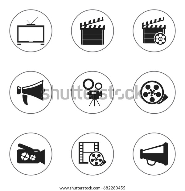 Set Of 9 Editable Cinema Icons.\
Includes Symbols Such As Clapper, Hd Television, Tape And More. Can\
Be Used For Web, Mobile, UI And Infographic\
Design.