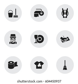 Set Of 9 Editable Cleaning Icons. Includes Symbols Such As Cleaning Kit, Toilet Paper, Hygienic Roll And More. Can Be Used For Web, Mobile, UI And Infographic Design.