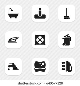 Set Of 9 Editable Cleaning Icons. Includes Symbols Such As Steam, Appliance, Bathroom And More. Can Be Used For Web, Mobile, UI And Infographic Design.