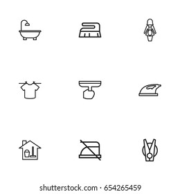 Set Of 9 Editable Cleaning Icons. Includes Symbols Such As Cleaning Day, Brush, Hotel Staff And More. Can Be Used For Web, Mobile, UI And Infographic Design.