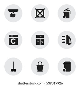 Set Of 9 Editable Cleanup Icons. Includes Symbols Such As Washing Glass, Steam, No Laundry And More. Can Be Used For Web, Mobile, UI And Infographic Design.