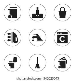 Set Of 9 Editable Cleanup Icons. Includes Symbols Such As Laundress, Faucet, Restroom And More. Can Be Used For Web, Mobile, UI And Infographic Design.