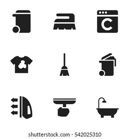Set Of 9 Editable Cleanup Icons. Includes Symbols Such As Bathroom, Sweep, Dustbin And More. Can Be Used For Web, Mobile, UI And Infographic Design.