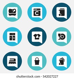 Set Of 9 Editable Cleanup Icons. Includes Symbols Such As Washing Glass, Container, Washing Tool And More. Can Be Used For Web, Mobile, UI And Infographic Design.