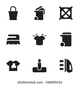 Set Of 9 Editable Cleanup Icons. Includes Symbols Such As Clean T-Shirt, Container, Steam And More. Can Be Used For Web, Mobile, UI And Infographic Design.