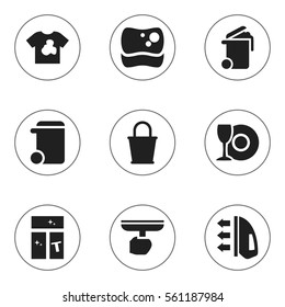 Set Of 9 Editable Cleanup Icons. Includes Symbols Such As Brush, Washing Glass, Pail And More. Can Be Used For Web, Mobile, UI And Infographic Design.