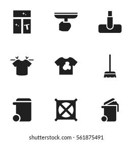 Set Of 9 Editable Cleanup Icons. Includes Symbols Such As Brush, Hoover, Container And More. Can Be Used For Web, Mobile, UI And Infographic Design.