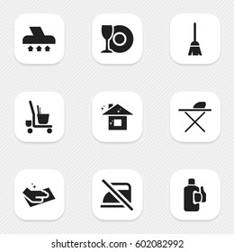Set Of 9 Editable Cleanup Icons. Includes Symbols Such As Bleach, Exhauster, Pure Home And More. Can Be Used For Web, Mobile, UI And Infographic Design.