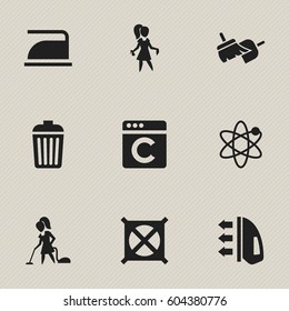 Set Of 9 Editable Cleanup Icons. Includes Symbols Such As Chores, Laundress, Steam And More. Can Be Used For Web, Mobile, UI And Infographic Design.