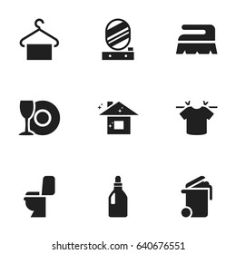 Set Of 9 Editable Cleanup Icons. Includes Symbols Such As Laundry Detergent, Clean T-Shirt, Hanger And More. Can Be Used For Web, Mobile, UI And Infographic Design.