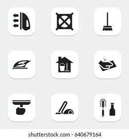 Set Of 9 Editable Cleanup Icons. Includes Symbols Such As Towel, No Laundry, Vacuum Cleaner And More. Can Be Used For Web, Mobile, UI And Infographic Design.