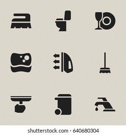 Set Of 9 Editable Cleanup Icons. Includes Symbols Such As Brush, Sweep, Steam And More. Can Be Used For Web, Mobile, UI And Infographic Design.