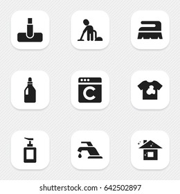 Set Of 9 Editable Cleanup Icons. Includes Symbols Such As Pure Home, Unclean Blouse, Sweep And More. Can Be Used For Web, Mobile, UI And Infographic Design.