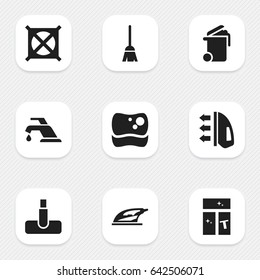 Set Of 9 Editable Cleanup Icons. Includes Symbols Such As Washing Tool, No Laundry, Appliance And More. Can Be Used For Web, Mobile, UI And Infographic Design.