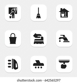 Set Of 9 Editable Cleanup Icons. Includes Symbols Such As Broomstick, Brush, Faucet And More. Can Be Used For Web, Mobile, UI And Infographic Design.