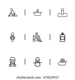 Set Of 9 Editable Cleanup Icons. Includes Symbols Such As Basin, Organic Residues, 30 Degrees And More. Can Be Used For Web, Mobile, UI And Infographic Design.