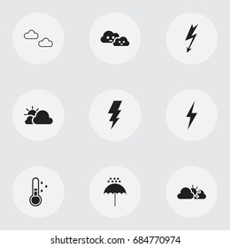 Set Of 9 Editable Climate Icons. Includes Symbols Such As Mist, Cloudy, Clear Air And More. Can Be Used For Web, Mobile, UI And Infographic Design.