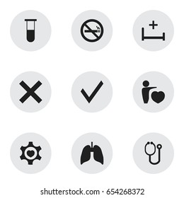 Set Of 9 Editable Clinic Icons. Includes Symbols Such As Mark, Analysis Container, Clinic Room And More. Can Be Used For Web, Mobile, UI And Infographic Design.