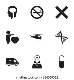 Set Of 9 Editable Clinic Icons. Includes Symbols Such As Stop Smoke, Emergency, No Check And More. Can Be Used For Web, Mobile, UI And Infographic Design.