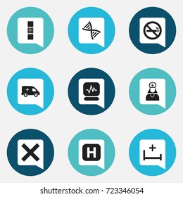 Set Of 9 Editable Clinic Icons. Includes Symbols Such As Genome, Hospital Assistant, No Check And More. Can Be Used For Web, Mobile, UI And Infographic Design.