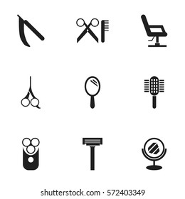 Set Of 9 Editable Coiffeur Icons. Includes Symbols Such As Charger, Cut Tool, Blade And More. Can Be Used For Web, Mobile, UI And Infographic Design.