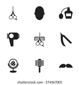 Set Of 9 Editable Coiffeur Icons. Includes Symbols Such As Brains, Scent, Cut Tool And More. Can Be Used For Web, Mobile, UI And Infographic Design.