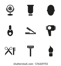 Set Of 9 Editable Coiffeur Icons. Includes Symbols Such As Container, Scrub, Take The Hair Dryer And More. Can Be Used For Web, Mobile, UI And Infographic Design.