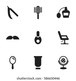 Set Of 9 Editable Coiffeur Icons. Includes Symbols Such As Reflector, Whiskers, Elbow Chair And More. Can Be Used For Web, Mobile, UI And Infographic Design.