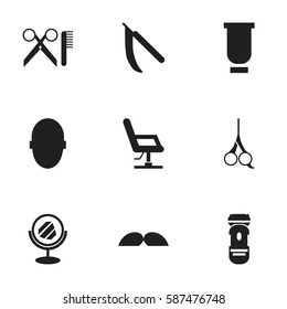 Set Of 9 Editable Coiffeur Icons. Includes Symbols Such As Cut Tool, Barber Tools, Brains And More. Can Be Used For Web, Mobile, UI And Infographic Design.