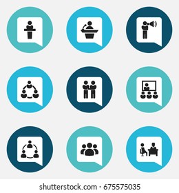 Set Of 9 Editable Community Icons. Includes Symbols Such As Commander, Group, Member. Can Be Used For Web, Mobile, UI And Infographic Design.