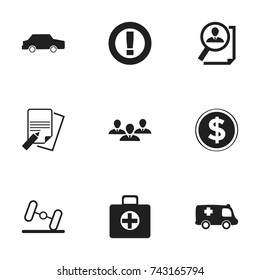 Set Of 9 Editable Complex Icons. Includes Symbols Such As Emergency, Dumbbell, First Aid Box And More. Can Be Used For Web, Mobile, UI And Infographic Design.