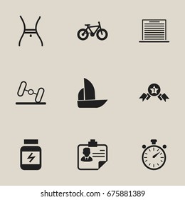 Set Of 9 Editable Complicated Icons. Includes Symbols Such As Bicycle, Award, Belly And More. Can Be Used For Web, Mobile, UI And Infographic Design.