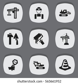 Set Of 9 Editable Construction Icons. Includes Symbols Such As Employee, Notice Object, Scrub And More. Can Be Used For Web, Mobile, UI And Infographic Design.