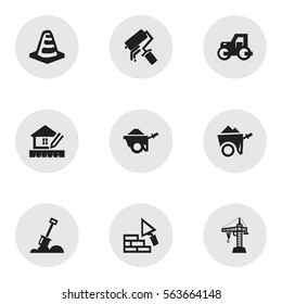 Set Of 9 Editable Construction Icons. Includes Symbols Such As Elevator, Notice Object, Oar And More. Can Be Used For Web, Mobile, UI And Infographic Design.