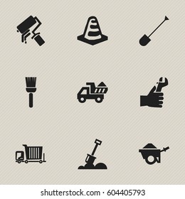 Set Of 9 Editable Construction Icons. Includes Symbols Such As Mop, Camion, Oar And More. Can Be Used For Web, Mobile, UI And Infographic Design.