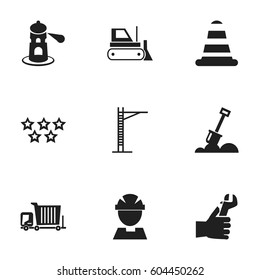 Set Of 9 Editable Construction Icons. Includes Symbols Such As Hands , Worker, Oar. Can Be Used For Web, Mobile, UI And Infographic Design.