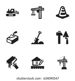 Set Of 9 Editable Construction Icons. Includes Symbols Such As Scrub, Mule, Lifting Equipment And More. Can Be Used For Web, Mobile, UI And Infographic Design.