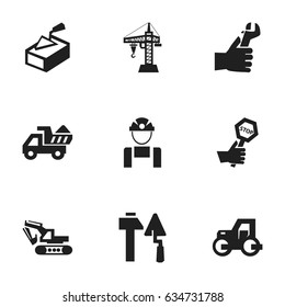Set Of 9 Editable Construction Icons. Includes Symbols Such As Hands , Camion , Construction Tools. Can Be Used For Web, Mobile, UI And Infographic Design.