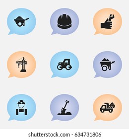 Set Of 9 Editable Construction Icons. Includes Symbols Such As Trolley , Hands , Camion. Can Be Used For Web, Mobile, UI And Infographic Design.