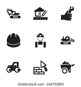 Set Of 9 Editable Construction Icons. Includes Symbols Such As Hardhat, Facing, Excavation Machine And More. Can Be Used For Web, Mobile, UI And Infographic Design.