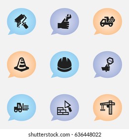 Set Of 9 Editable Construction Icons. Includes Symbols Such As Scrub, Truck, Camion And More. Can Be Used For Web, Mobile, UI And Infographic Design.