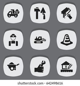 Set Of 9 Editable Construction Icons. Includes Symbols Such As Hands , Scrub, Trolley. Can Be Used For Web, Mobile, UI And Infographic Design.