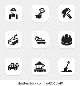 Set Of 9 Editable Construction Icons. Includes Symbols Such As Oar, Spatula, Hardhat And More. Can Be Used For Web, Mobile, UI And Infographic Design.